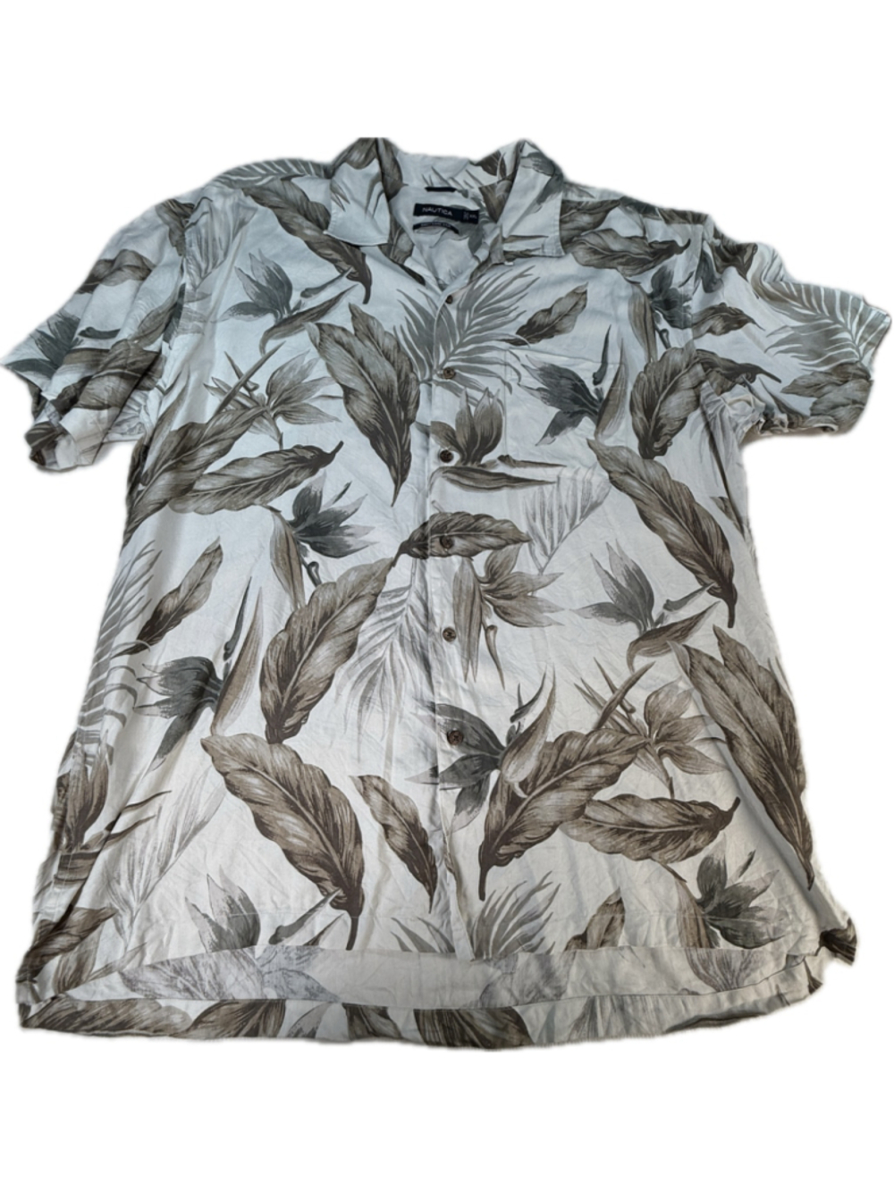 Nautica XXL 100% Silk Hawaiian Shirt Tropical Leaf Floral Camp Button Up Men’s